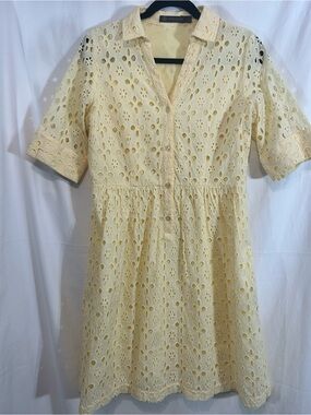 Outback Red Eyelet Dress Size 8 Yellow Cotton Embroidered Shirt Retro Dress